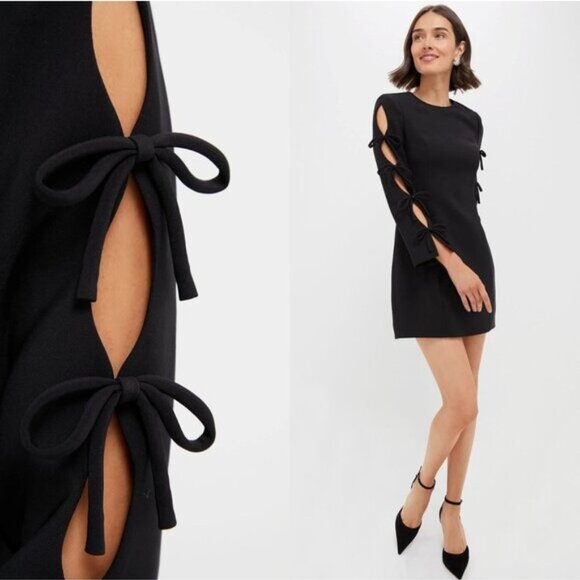 Hyacinth House NEW Black Bow Long Sleeve Belinda Cocktail Mini Dress Size XS - Picture 3 of 11